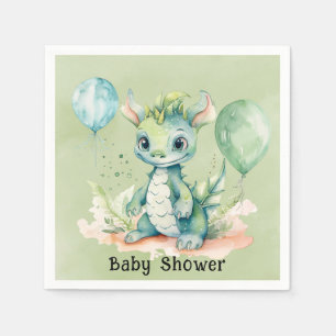 Green Blue Watercolor Dragon Boy Baby Shower Napkin