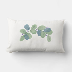 Green Blue Watercolor Eucalyptus  Lumbar Cushion