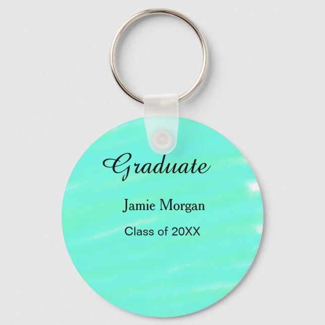 Green blue watercolor graduation add name year  key ring (Front)