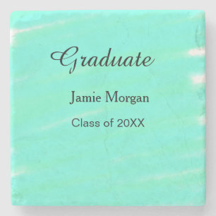 Green blue watercolor graduation add name year stone coaster