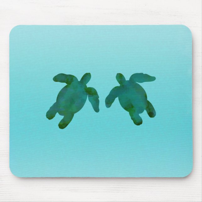 Green Blue Watercolor Ocean Sea Turtles Mouse Pad (Front)