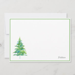 Green Blue Watercolor Pine Tree Card