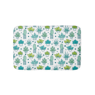 Green & Blue Watercolor Succulent Pattern Bath Mat