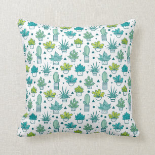 Green & Blue Watercolor Succulent Pattern Cushion