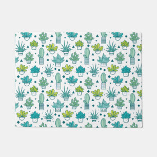 Green & Blue Watercolor Succulent Pattern Doormat