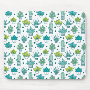 Green & Blue Watercolor Succulent Pattern Mouse Pad
