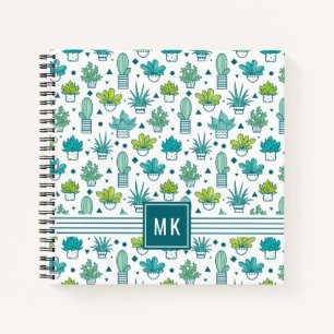 Green & Blue Watercolor Succulent Pattern Notebook