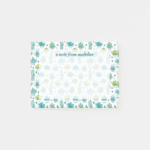 Green & Blue Watercolor Succulent Pattern Post-it Notes