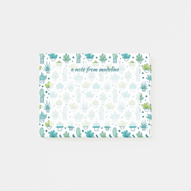 Green & Blue Watercolor Succulent Pattern Post-it Notes (Front)