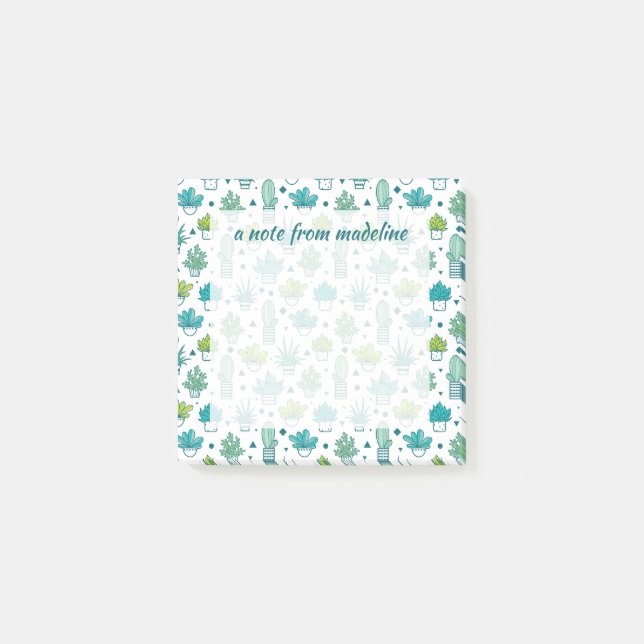 Green & Blue Watercolor Succulent Pattern Post-it Notes (Front)