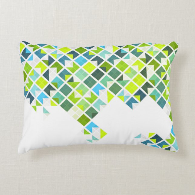 Green, blue, white geometric pattern decorative cushion (Front)