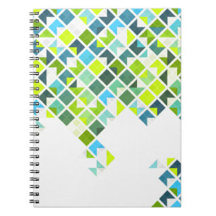 Green, blue, white geometric pattern notebook