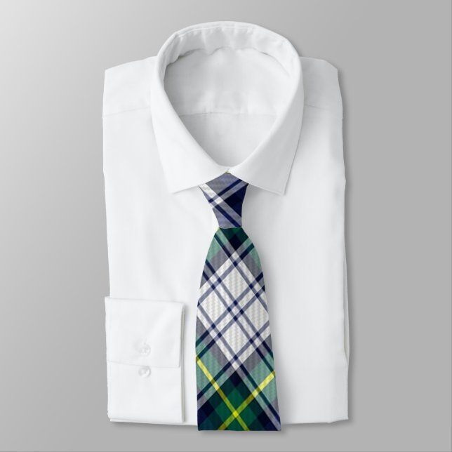 Green Blue White Plaid Christmas Necktie (Tied)
