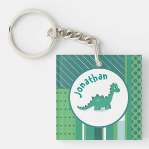Green/blue with cute dinosaur animal boys name key ring