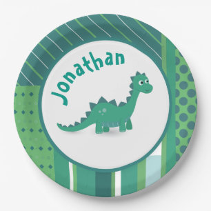 Green/blue with cute dinosaur animal paper plate