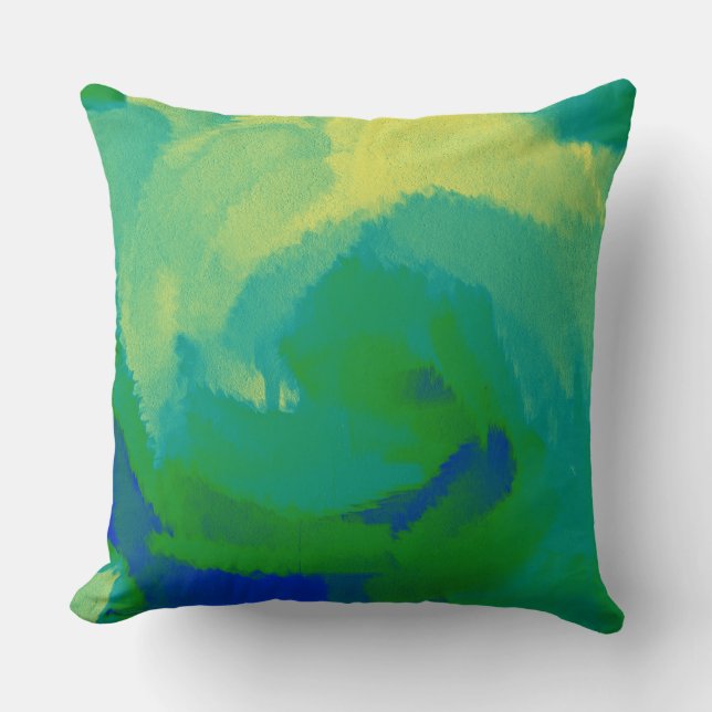 Green Blue Yellow Abstract Cushion (Front)
