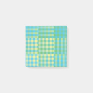 Green Blue Yellow Chequered Patchwork Pattern Post-it Notes