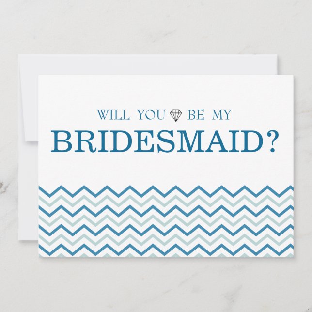 Green Blue Zigzag Cute Will You Be My Bridesmaid Invitation (Front)