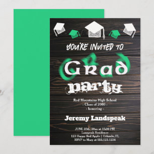 Green Blurry Text for Graduation House Party Invitation