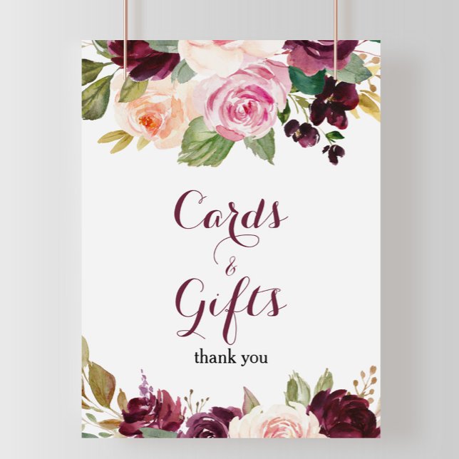 Green Blush Burgundy Floral Cards and Gifts Sign (Creator Uploaded)