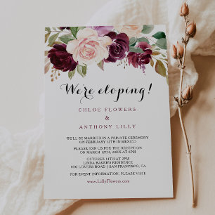 Green Blush Burgundy Floral Elopement Reception Invitation