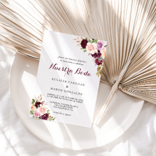 Green Blush Burgundy Floral Spanish Wedding Invitation