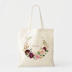 Green Blush Burgundy Floral Tote Bag