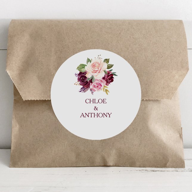 Green Blush Burgundy Floral Wedding Envelope Seals (Creator Uploaded)