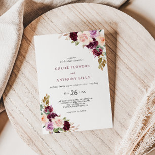 Green Blush Burgundy Floral Wedding Invitation