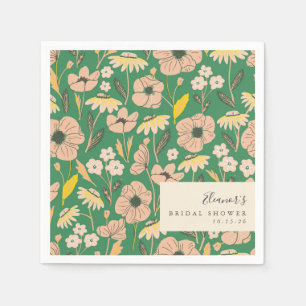 Green Blush Floral Bridal Shower Pattern Custom Napkin
