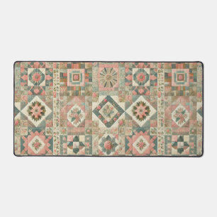 Green Blush Pink Patchwork Floral Quilted Design  Desk Mat