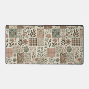 Green Blush Pink Patchwork Floral Quilted Design  Desk Mat