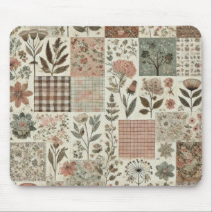 Green Blush Pink Patchwork Floral Quilted Design  Mouse Pad