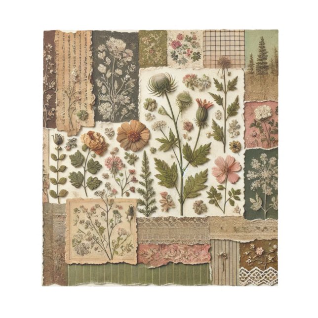 Green Blush Pink Patchwork Floral Quilted Design  Notepad (Front)