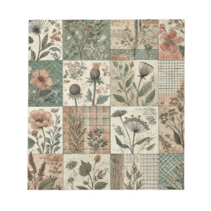 Green Blush Pink Patchwork Floral Quilted Design  Notepad
