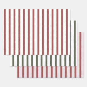 Green Blush Pink Red White Gold Stripes Christmas Wrapping Paper Sheet