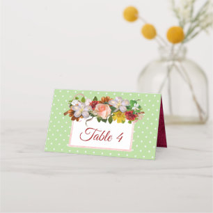 Green Blush Pink Rose Rose Bouquet Table Card