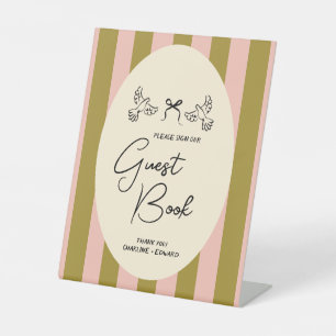 Green Blush Pink Striped Wedding Guestbook Sign