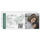Green Boarding pass wedding save the date ticket