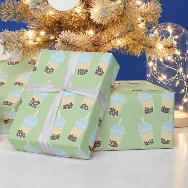 Green BobaTea Wrapping Paper (Holidays)