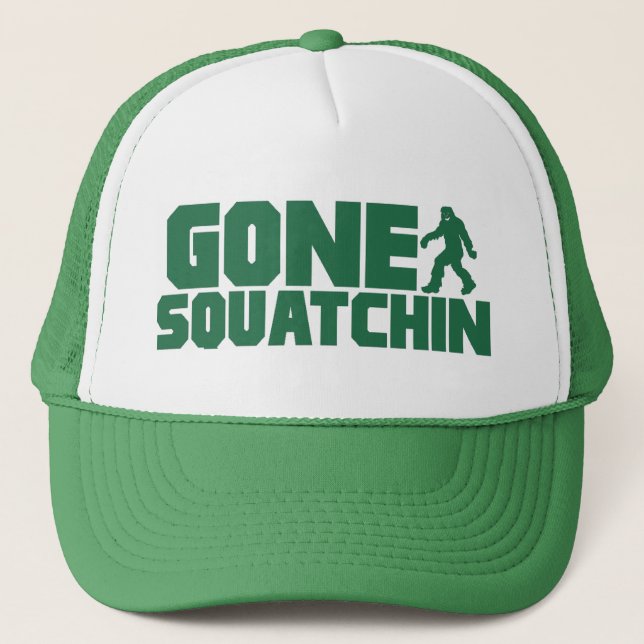 Green Bobo GONE SQUATCHIN Hat Finding Bigfoot (Front)