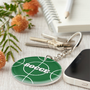 Green Bocce Ball keychain with personalised text
