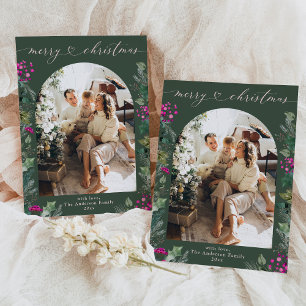 Green Bohemian 1 Photo Elegant Christmas Card