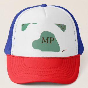Green boho abstract shapes add monogram letter tex trucker hat
