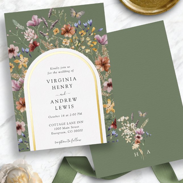 Green Boho Arch Wedding Invitation (Green Boho Arch Wedding Invitation Foil Invitation
)