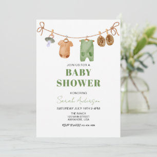Green Boho Baby Clothes Baby shower Invitation