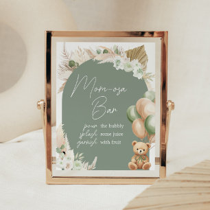 Green Boho Bear Balloon Baby Shower Mum Osa Bar Poster