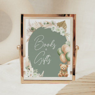 Green Boho Bear Balloon Books and Gifts Poster