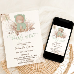 Green Boho Bearly Wait Baby Shower Invitation