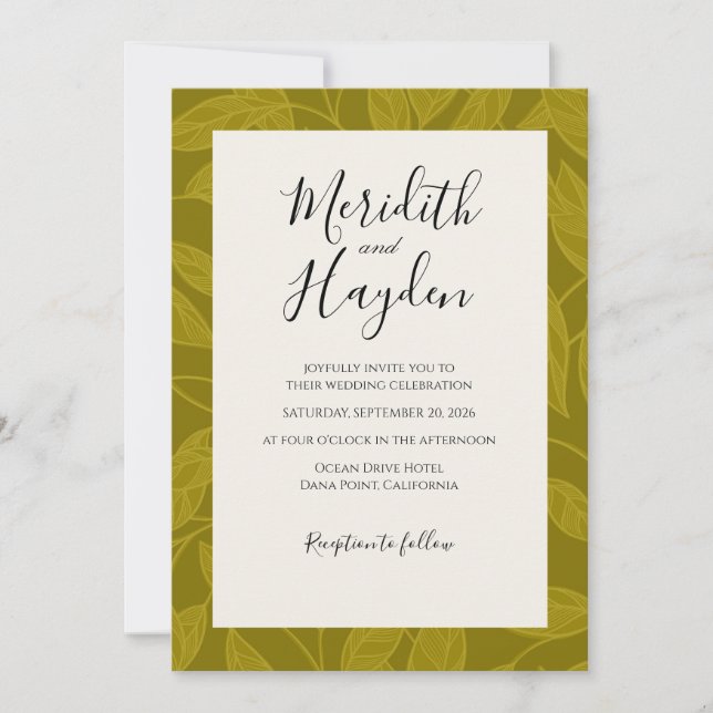Green Boho Botanical wedding Invitation (Front)